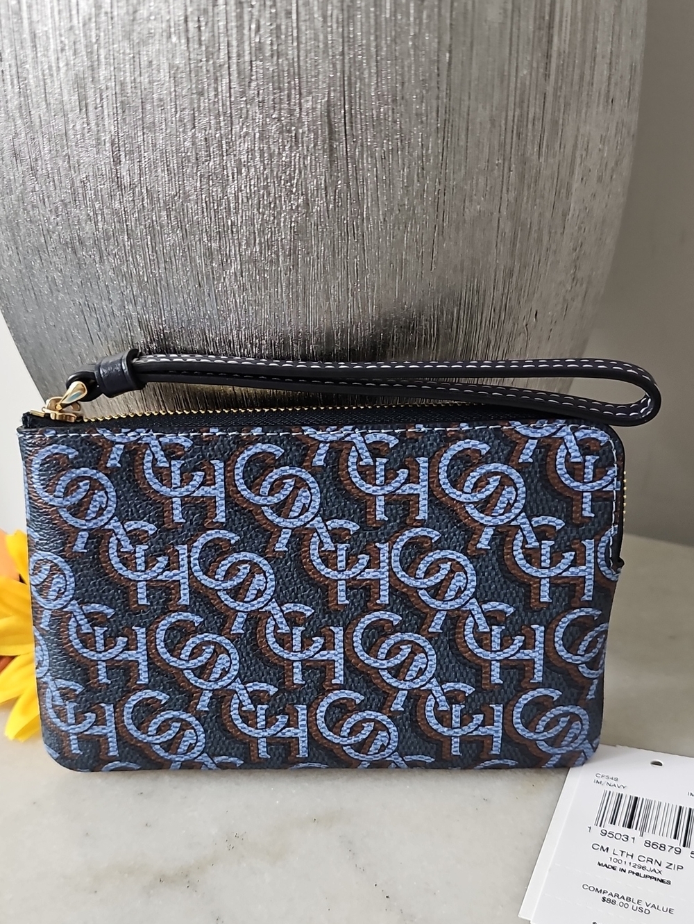 Coach Brown and Light Blue Signature Wristlet